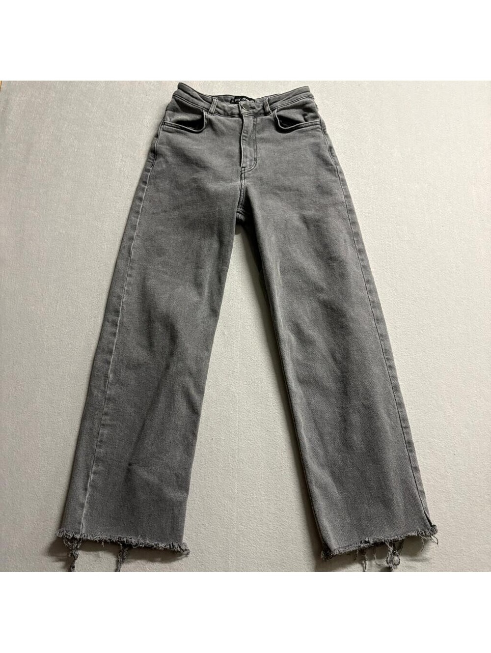 Fitjeans Womens Gray Wide Leg Jeans Size S Raw Hem High Rise Stretch Denim